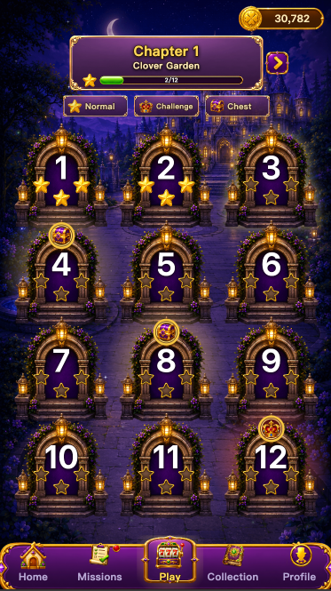 Fox Manor Spin level map — Chapter 1 Clover Garden with twelve arched gates